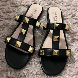 Journee Collection Black Sandals with Gold Studs